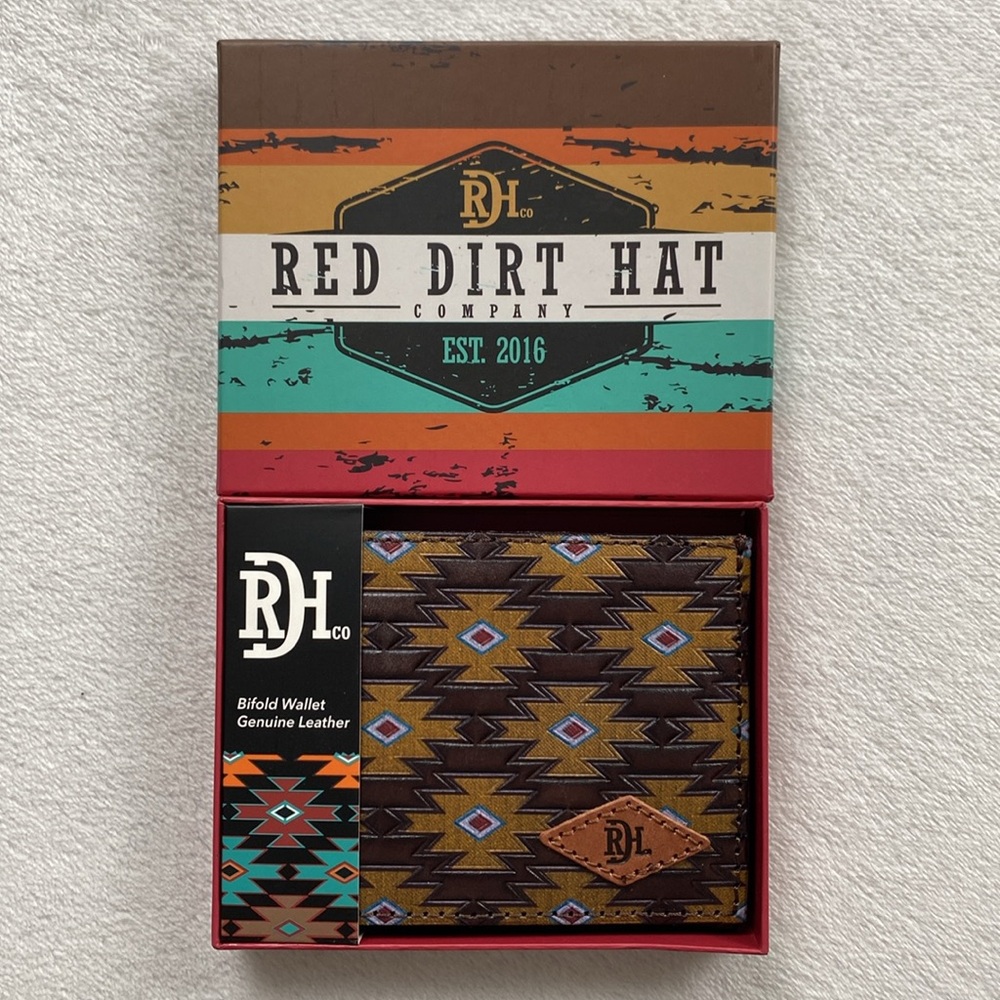 Red Dirt Hat Genuine Leather Boho/Southwest Pattern Bi Fold Wallet - Picture 7 of 8